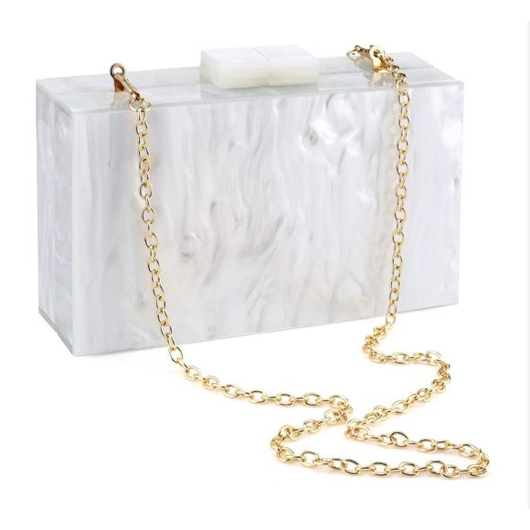 Mother of Pearl Acrylic Box Clutch, Marble Clutch Bag, Acrylic Clutch Bag - Picture 8 of 10